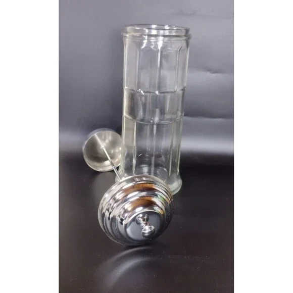 Vintage Tablecraft Glass Straw Holder Dispenser Jar Chrome Lid Heavy 11" - Picture 3 of 5